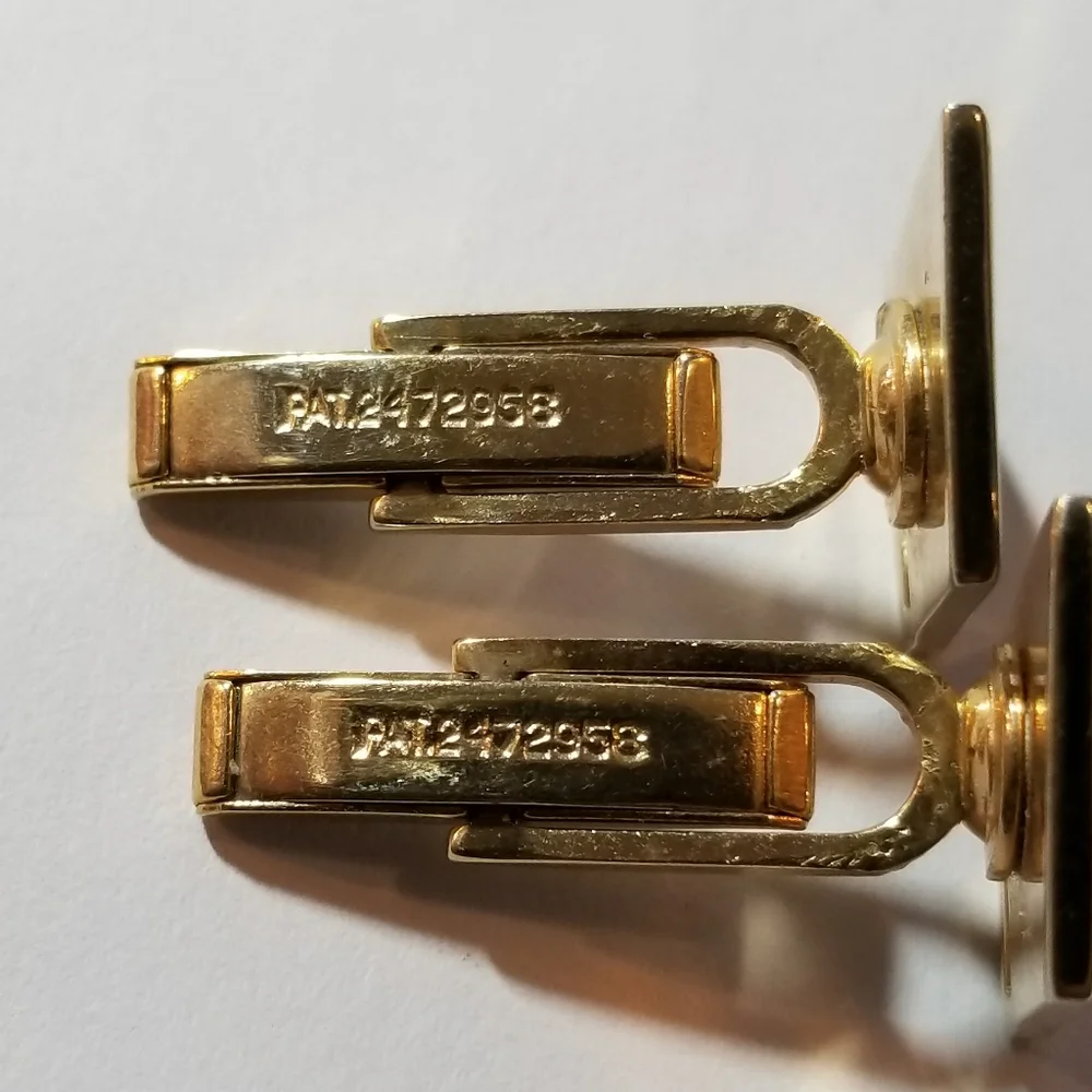 Vintage cuff links gold tone metal angled cutout cufflinks